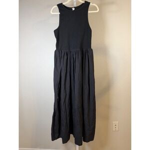 Daily Practice Black Ribbed Tank Top Midi Dress with Pockets Size M